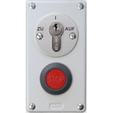 Kaiser Nienhaus 322110 Sicherheits-Schlüsselschalter, Aufputz, 1-pol., 2-seitiger Tast-Kontakt mit Drucktaster "STOP", inkl. Profilhalbzylinder