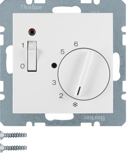 Berker 20301909 Temperaturregler mit Öffner, Zentralstück, Wippschalter und LED, S.1/B.3/B.7, polarweiß matt