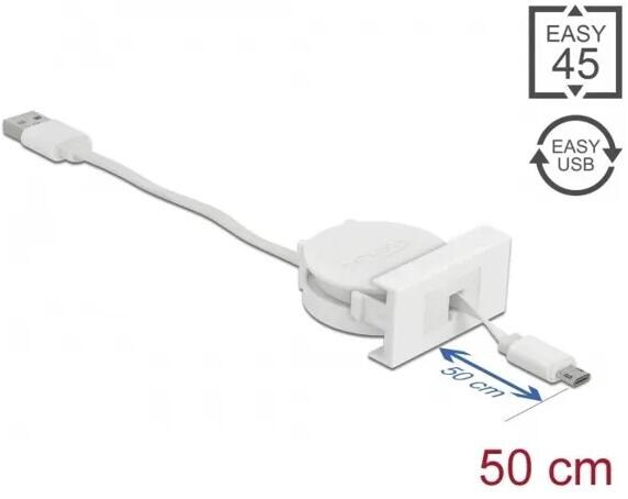 Delock Easy 45 Modul USB 2.0 Ausrollkabel USB Typ-A zu EASY-USB Typ Micro-B, weiß (81319)