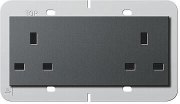 Gira 278228 Doppelsteckdose British Standard (BS 1363-2) 13 A 250 V~ mit Shutter System 55, Tragring 80 x 132 mm mit Schraubklemmen, System 55, anthra