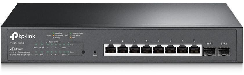 TP-Link TL-SG2210MP Jetstream-8-Port-Gigabit-Smart-PoE-Switch mit 2 SFP-Slots, schwarz