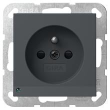 Gira 448928 Steckdose mit Erdungsstift 16 A 250 V~, LED-Orientierungsleuchte und Shutter System 55, Anthrazit