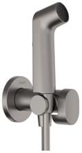 hansgrohe Bidette Duschkopf 1 Strahlart S wassersparend für Kaltwasser mit Duschkopfhalterung und Duschschlauch 125 cm, Metall, 6,2 l/min, 28 mm, mit Rückflussverhinderer, Brushed Black Chrome, (29230340)