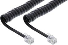InLine Spiralkabel, RJ10 Stecker / Stecker, schwarz, max. 4m (18895)
