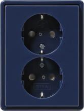 Gira 078346 SCHUKO-Doppelsteckdose 16 A 250 V~ mit integriertem erhöhten Berührungsschutz (Shutter) und Symbol , komplett mit Abdeckrahmen, S-Color, Blau