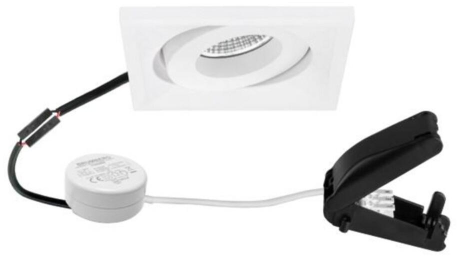 Brumberg BB36 LED-Einbaustrahlerset mit LED-Modul, Rundkonverter Phasenabschnitt dimmbar und Anschlussbox, 7W, 3000K, quadratisch, schwenkbar, weiß st