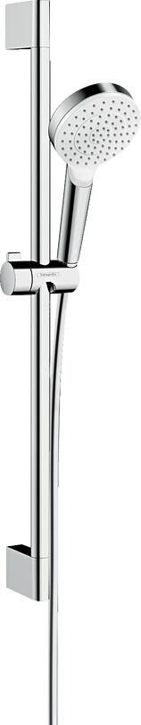 hansgrohe Crometta Duschset 100 1 Strahlart wassersparend mit Duschstange 65 cm, Messing, 6,7 l/min, 100 mm, Weiß/Chrom (26535400)