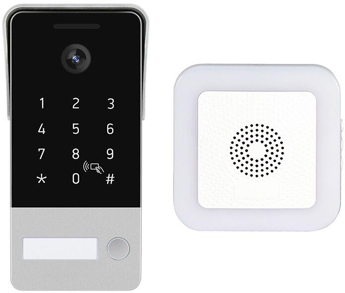 HHG Villa FG V Set Villa Gong Video-Türstation Set, Funksender und Schuko Funkempfänger, RFID, Pin-Code, Nachtsicht, schwarz silber