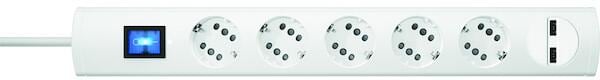 Protec.class PTSD2 5SUw1 Mehrfachsteckdose mit Schalter, 5fach, 1,4m, weiß (05106347)