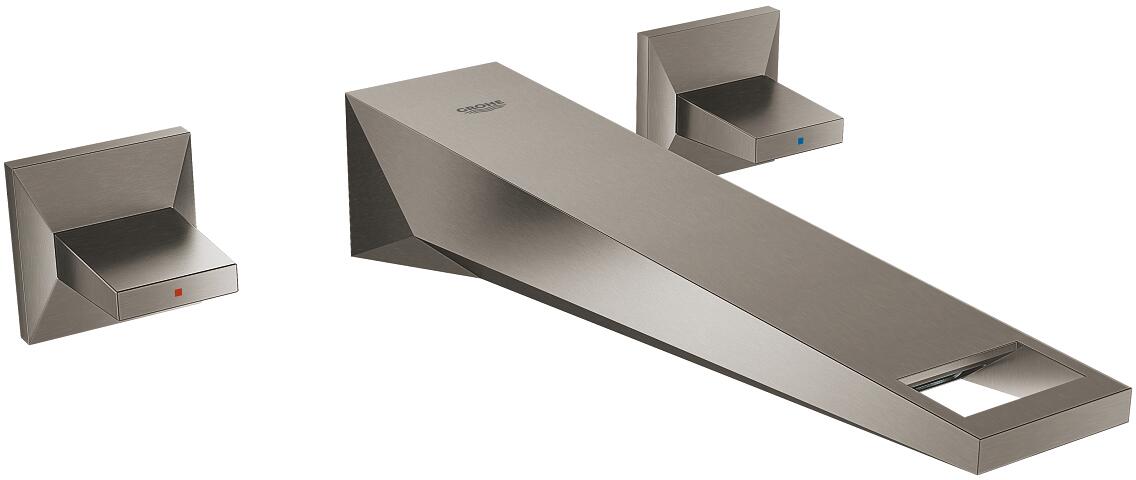 GROHE Allure Brilliant 3-Loch-Waschtischbatterie, Wandmontage, Fertigmontageset für 29 025 002, Ausladung 210 mm, EcoJoy, hard graphite gebürstet (203