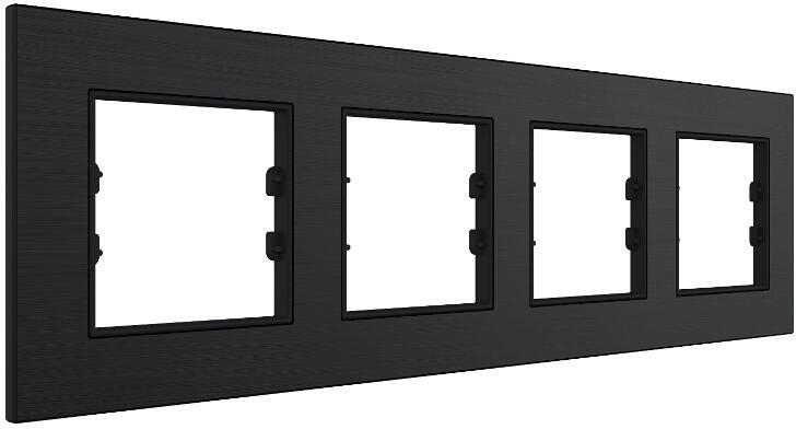 Interra 4-Fach Rahmen, aus natürlichem Aluminium, Schwarz (ITR704-0101)