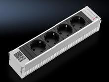 Rittal DK 7856.100 PSM Steckdosenmodul, zur modularen PSM Stromverteilung. Belegt 1 Steckplatz in der Stromschiene. Schuko (Typ F, CEE 7/3), 4-fach, 230 V, 16 A