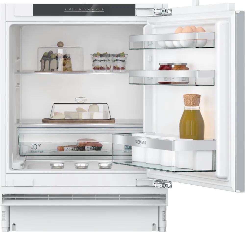 Siemens KU21RADE0 iQ500 Unterbau Kühlschrank, Nischenhöhe 82 cm, 134 L, Flachscharnier mit Softeinzug, LED-Beleuchtung, Home Connect, safety Glas