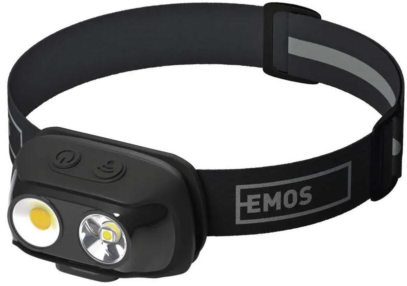 EMOS 1441317000 COB LED aufladbare Stirnlampe P3542, 500lm, 130m, Li-pol 1200mAh, schwarz