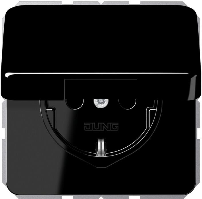 Jung CD 1520 BFKL SW SCHUKO-Steckdose, Klappdeckel, schwarz