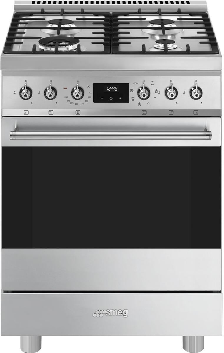 Smeg C6GMXD2 Standherd mit Gaskochfeld, 60 cm breit, 70 L, 8 Garfunktionen, Edelstahl mit Anti-Finger-Protektion