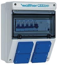 Walther Werke (6920004) Kunststoff-Steckdosenkombination in: 40A mit einem RCD TypA, 4 MCBs, 4 Schukos und Anschluss bis 25qmm 10P