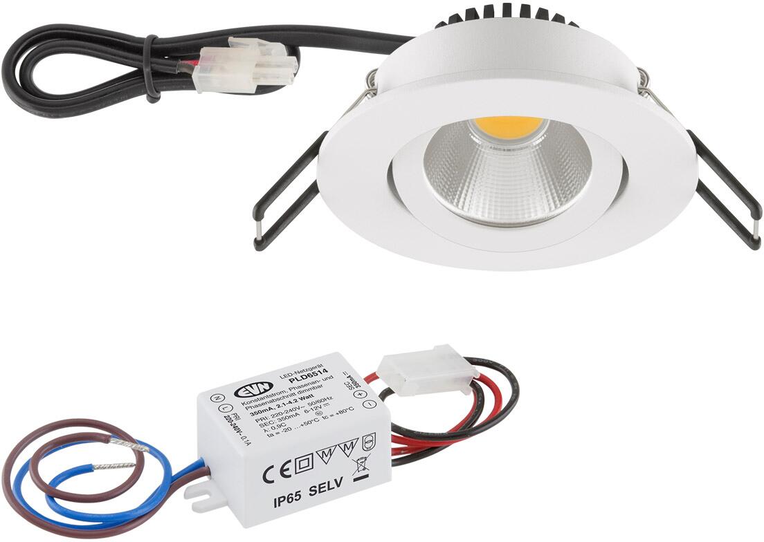 EVN PC20-Serie LED Deckeneinbau, rund, schwenkbar, IP20, 220-240V, 3W, 2700K, 280lm, inkl. Netzgerät, weiß STL (PC20N30127)