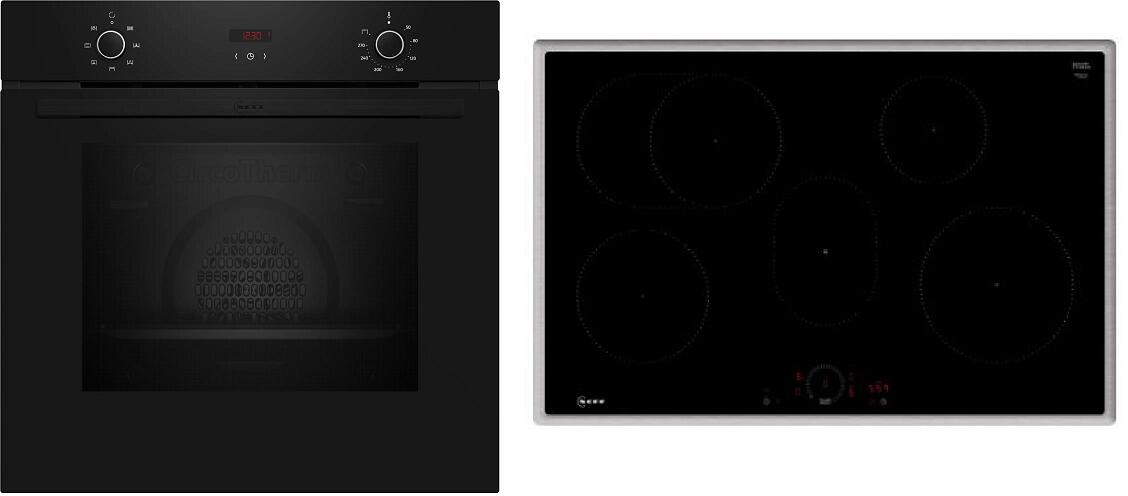 Neff BX38IB0 N30/N70 A+ Backofen-Set (B1CCC0AK3 + T58SHF1L0) mit Induktionskochfeld, 60 cm breit, 71 L, 5 Heizarten, schwarz
