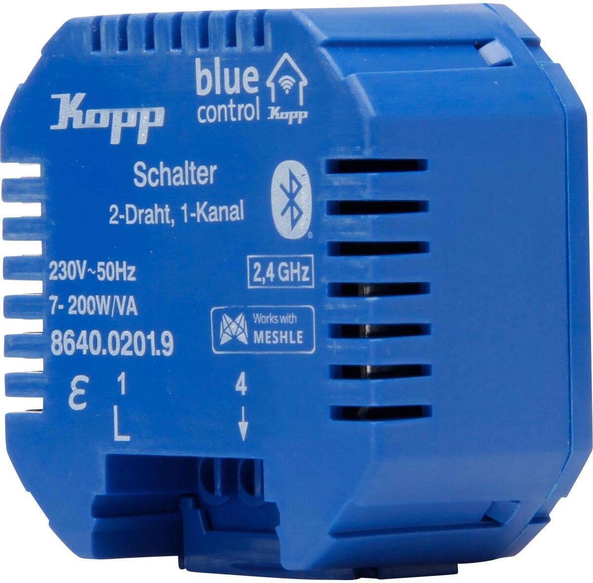 Kopp 864002019 Schalter 1-Kanal, 2-Draht, mit Bluetooth Mesh-Technologie, Blue-control Schaltaktor, blau