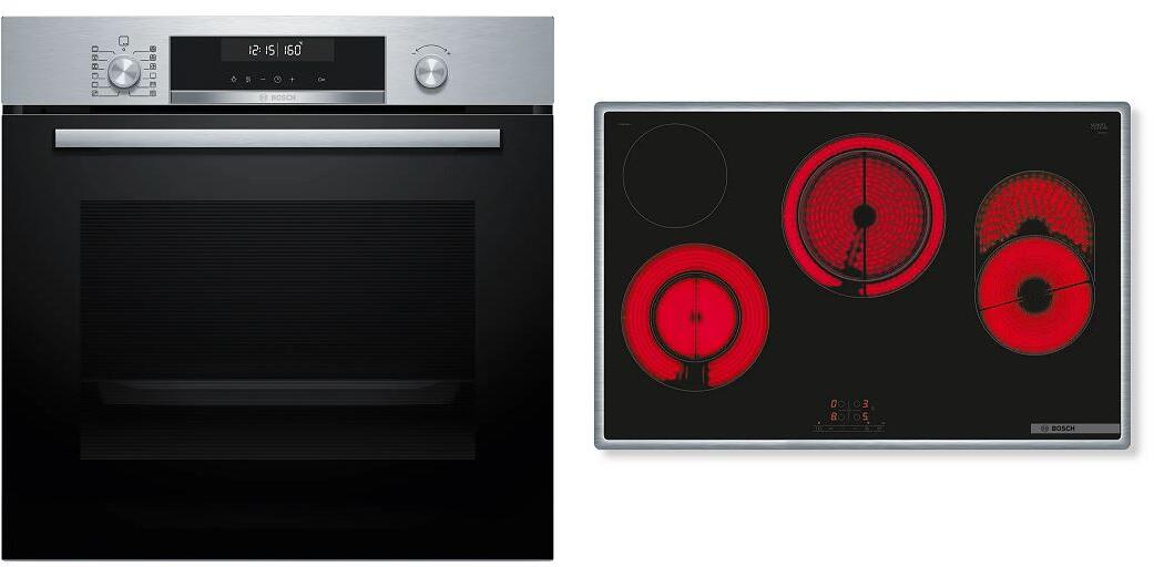 Bosch HBD672LS83 A+ Backofen Set mit Glaskeramikkochfeld (HBG578BS3 + PKH845BB1D), 60 cm breit, 71 L, Pyrolyse, Edelstahl
