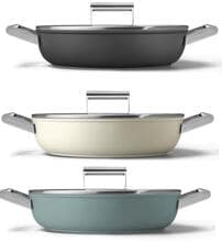 Smeg DPF2812 50's Style Schmorpfanne mit Glasdeckel, Ø 28cm, 2 Griffe, Schwarz