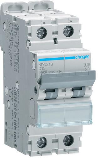 Hager NDN213 Leitungsschutzschalter 2 polig 10kA/15kA D-13A 2M
