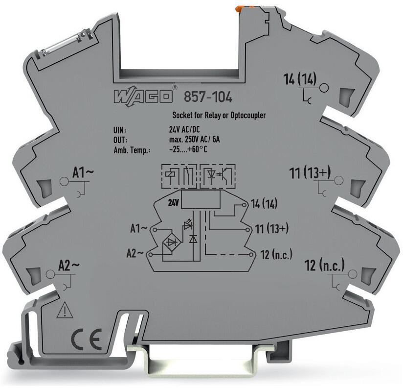 Wago 857-104 Relaissockel, AC/DC 24 V, für Elementarrelais, 5 mm, Statusanzeige gelb