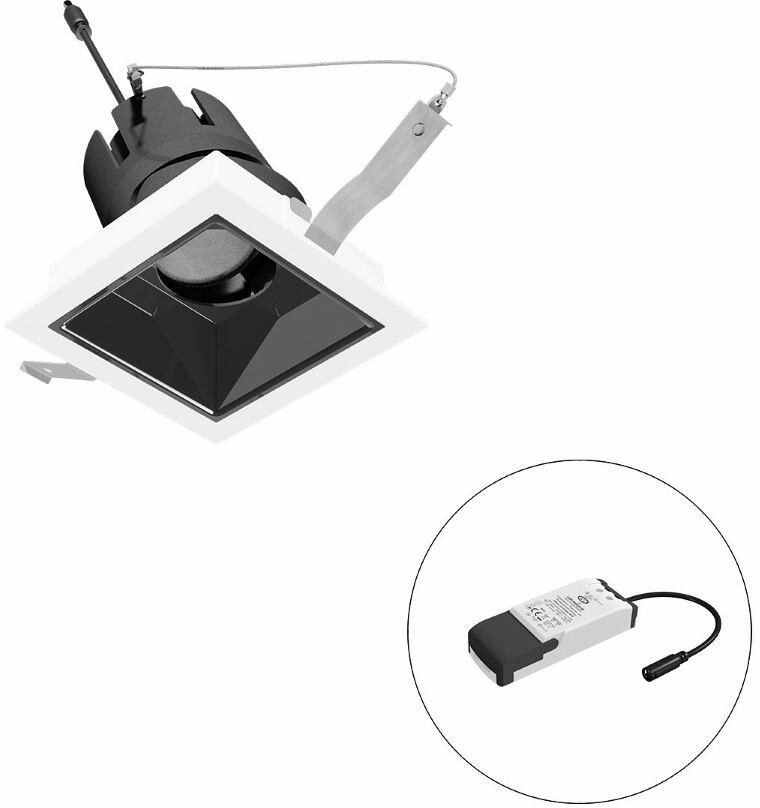 EVN SELECTO LED Deckeneinbau, quadratisch, schwenkbar, IP20, 220-240V/AC, 6W, 2700K, 686lm, inkl. Netzgerät, Phase, Reflektor schwarz/glänzend, 4.996,