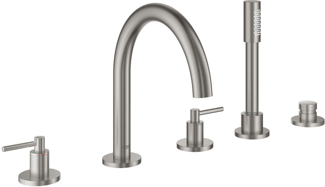GROHE Atrio 5-Loch-Wannen-Kombination, eigensicher, mit Hebelgriffen, supersteel (19922DC3)