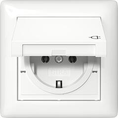Gira 415703 SCHUKO-Steckdose 16 A 250 V~ mit Klappdeckel, komplett mit Dichtungsset IP44 und Abdeckrahmen Standard 55, Reinweiß glänzend