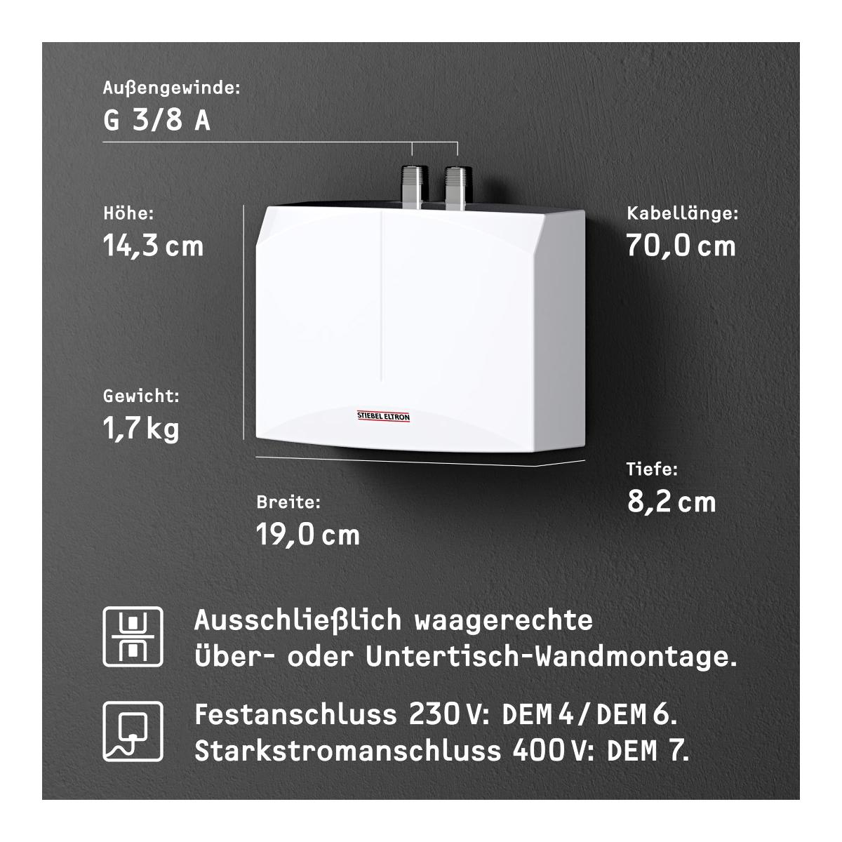 Stiebel Eltron Mini-Durchlauferhitzer DEM 6, 5,7 kW, 230 V, weiß