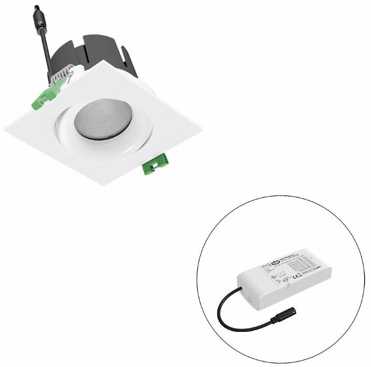 EVN SELECTO LED Deckeneinbau, quadratisch, schwenkbar, IP20, 220-240V/AC, 6W, 770lm, 3000K, inkl. Netzgerät, DALI, Reflektor weiß/matt, 14.325,00cd, e