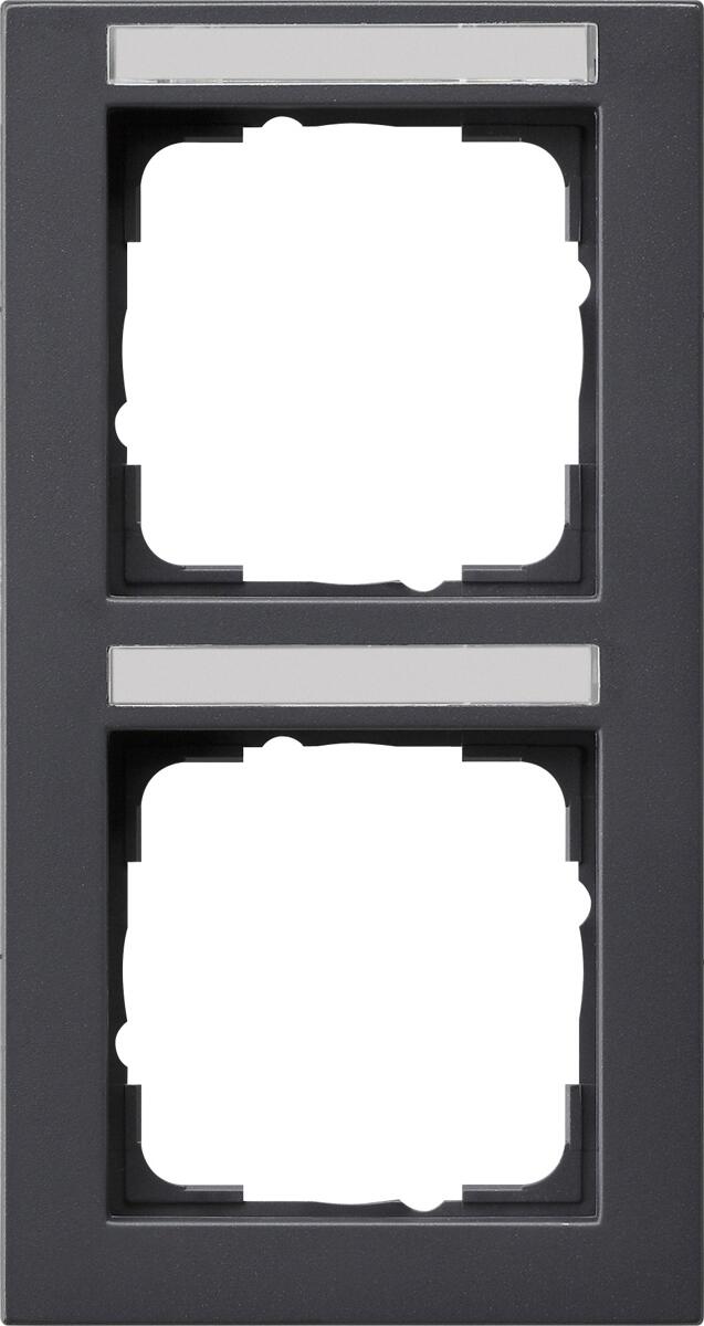 Abdeckrahmen 2fach, bruchsicher, beschriftbar, sprühnebeldicht, senkrecht, Anthrazit, System 55 E2, Gira 110223