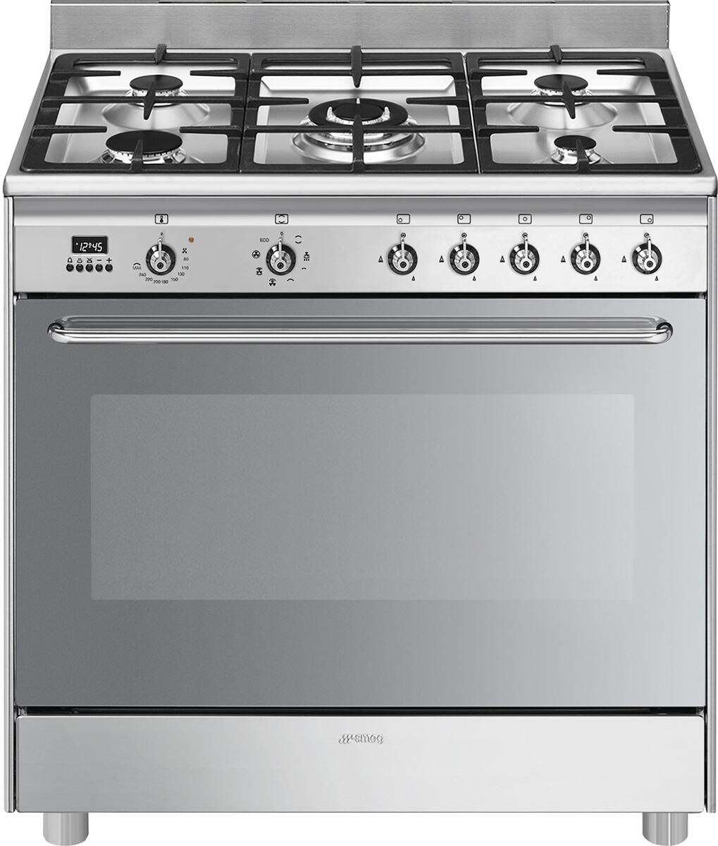 Smeg SCD90MFX9-1 Standherd mit Gaskochfeld, 90 cm breit, 115 L, 8 Funktionen, edelstahl