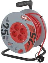 EMOS P092251 Kabeltrommel, SCHUKO, 4 Steckdosen, Länge 25m, 1,5mm², PVC, rot (1928042504)