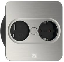 Bachmann TWIST 2 Einbausteckdose, 1xCEE7/3, 1xUSB A/C Charger, 22W, 2,0m, AEH, eckig, Edelstahl-Optik, schwarz (946.005)