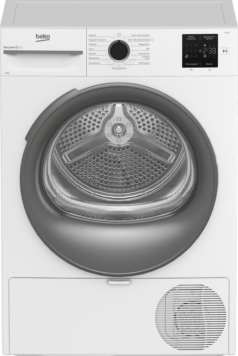 Beko BM3T38210W1 EEK:E 8kg Wärmepumpentrocker, 60 cm breit, 15 Programme, Kindersicherung, AquaWave, weiß