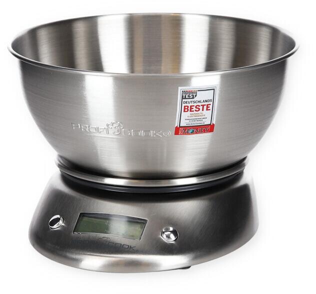 ProfiCook PC-KW 1040 Digitale Küchenwaage, 2L Schüssel, LCD-Display, Tara-Funktion, Edelstahl (501040)