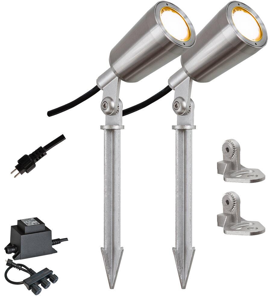 EVN LED Gartenspot, IP68, 6W, 3000K, 370lm, 230V/AC, 2er-Set inkl., IP44, Trafo / 3-fach Verteiler (STL), Edelstahl (PC6806022)