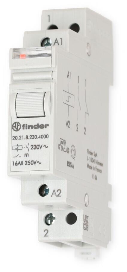 Finder 20.21.8.230.4000 Stromstoßschalter 230V AC, 16A, REG, 1 Schließer, An/Aus