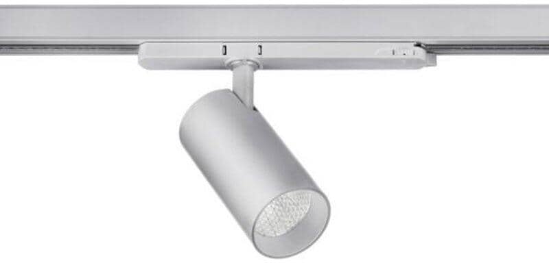 Brumberg TRAXX MICRO LED-Schienenstrahler 230 V AC, 50Hz, 11W, 1391lm, 40°, 3.000K, CRI > 90, rund, dreh- und schwenkbar, DALI dimmbar, silber struktu