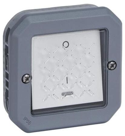 Legrand Plexo New Feuchtraum-Aufputz 2-poliger Schalter Kontroll 16AX, Steckklemmen (SL), IP55, grau (069528L)