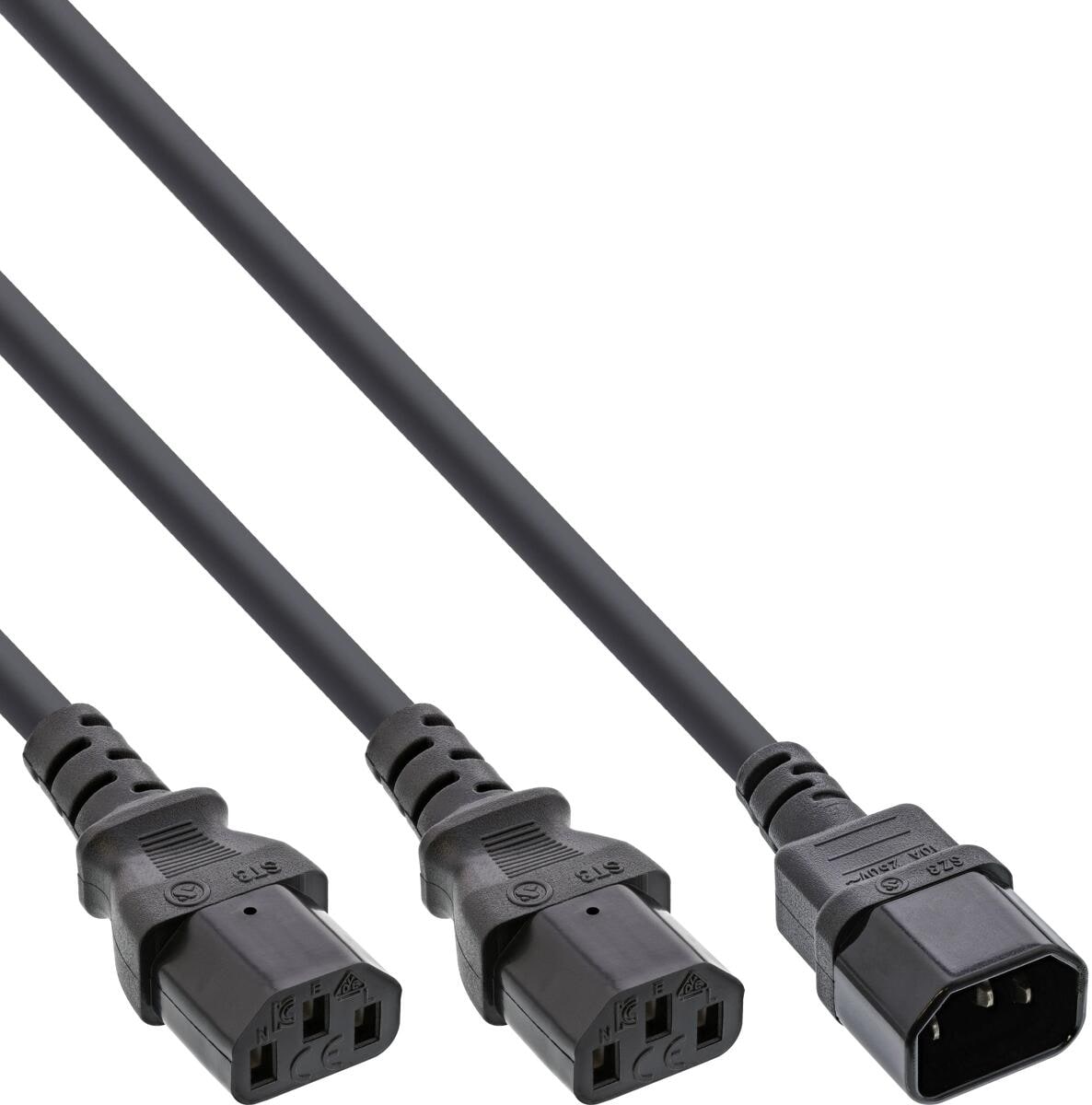 InLine Netz-Y-Kabel, Kaltgeräte, 1x IEC-C14 auf 2x IEC-C13, 1m (16657J)