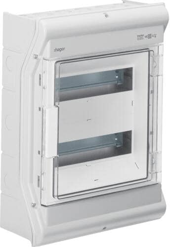 Hager VE212PN Vector Kleinverteiler, Aufputz, 2-reihig, IP65, 24PLE, UV-stabil, mit metrischer Leitungseinführung, grau