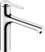 hansgrohe Zesis M33 Einhebel-Küchenarmatur 160, Metall Ausziehbrause, 2 Strahlarten, Schlauchbox, Messing, 220 mm, G ⅜ Anschlussschläuche, mit Rückflussverhinderer chrom (74823000)