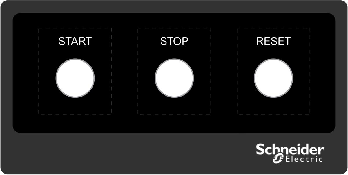 Schneider Electric ZBYLEG201001 Beschriftungsfeld 200x100mm, zum Aufkleben, mit Beschriftung START STOP RESET, schwarz