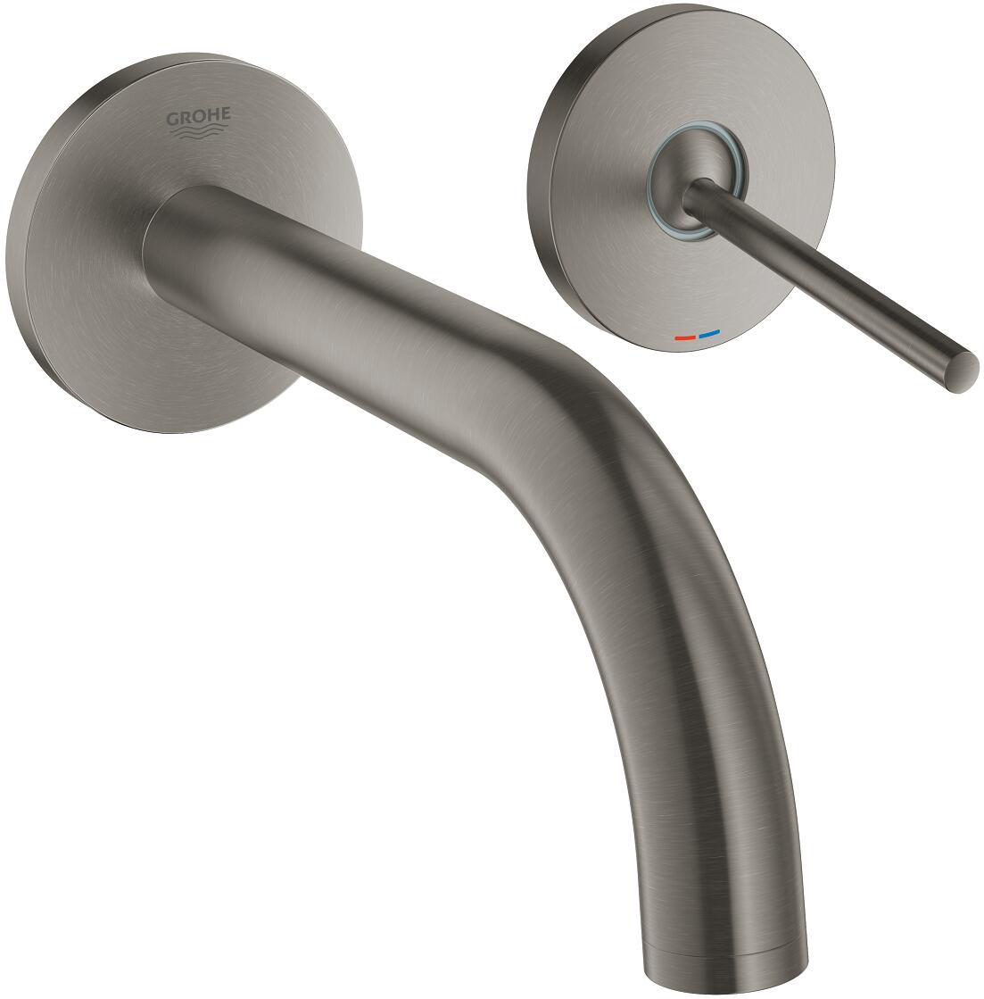 GROHE Atrio 2-Loch-Waschtischbatterie, EcoJoy, Wandmontage, Fertigmontageset für 23429, Stichmaß 110mm, Ausladung 185mm, EcoJoy, hard graphite gebürst
