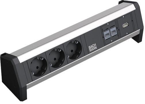 Bachmann 339.1006 Steckdosenleiste, 3-fach, 2xCAT6, 1xUSB, aluminium