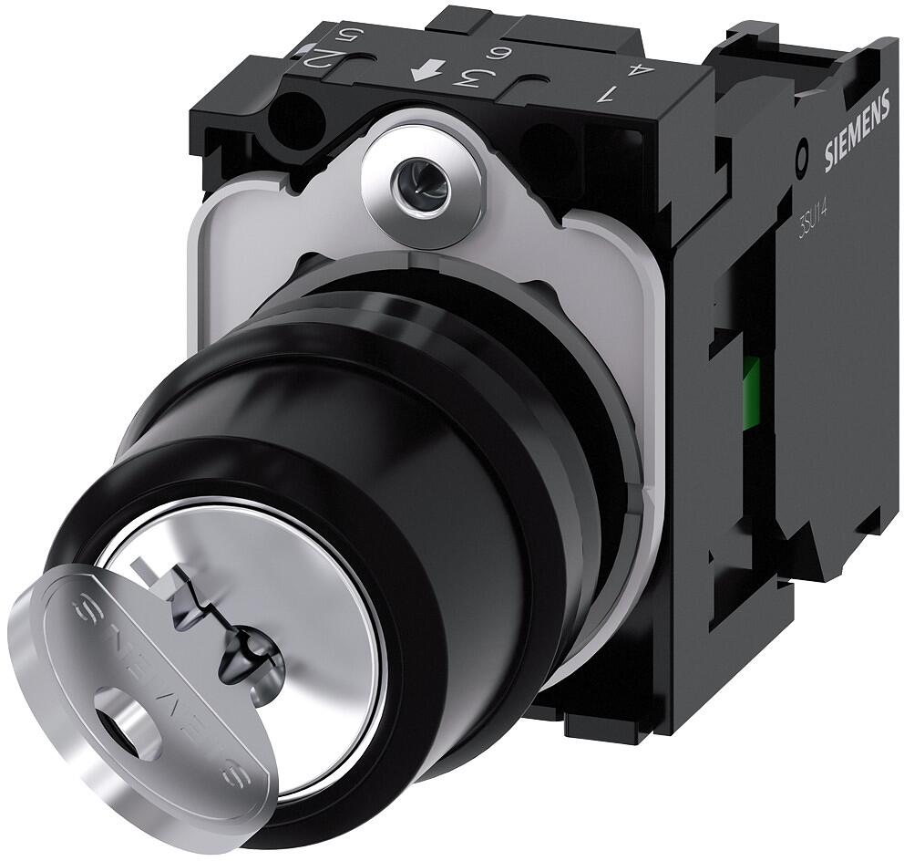 Siemens 3SU1100-4BF11-1BA0 Schlüsselschalter RONIS, 22 mm, rund, Kunststoff, Schließ-Nr. SB30, mit 2 Schlüsseln, 2 Schaltstellungen O-I, verrastend